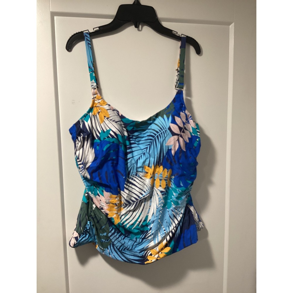 Jantzen Pantheon Blue Tropical Tankini Set Tummy Control Swimsuit 16 JZ24704S